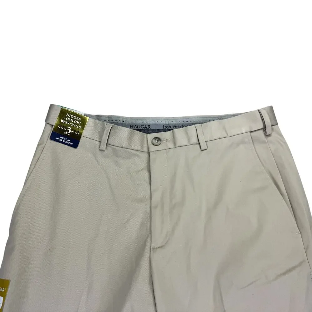 Haggar Mens Premium Iron Free Classic Fit Dress Pants Sand Beige 34x32